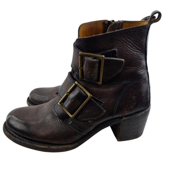 Frye Ankle Boots Womens 8.5 M Sabrina Double Buckle Moto Booties Brown Leather - Picture 6 of 12